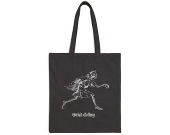 Skeleton Canvas Tote Bag: Gothic Halloween Shoulder Bag