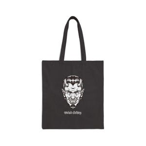 Handsome Devil Horror Tote, Gothic, Canvas Tote, Creepy Halloween Shoulder Bag, Spooky Macabre Handbag, Witchy Reusable Grocery Bag