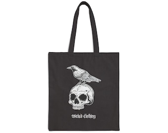 Gothic Crow Skull Tote Bag: Horror Halloween Canvas Bag