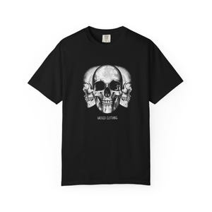 Triple skull Horror T-shirt, Unisex Tee, Creepy Shirt, Unique Goth Clothing, Occult Apparel, Alternative Shirt, Dark Aesthetic
