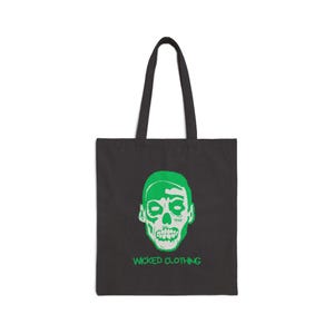 Zombie Tote, Gothic, Canvas Tote, Creepy Halloween Shoulder Bag, Spooky Macabre Handbag, Witchy Reusable Grocery Bag