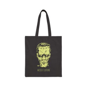 Frankie Horror Tote, Gothic, Canvas Tote, Creepy Halloween Shoulder Bag, Spooky Macabre Handbag, Witchy Reusable Grocery Bag
