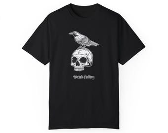 Gothic Crow Skull T-shirt, Dark Horror Tee, Unisex Goth Clothing