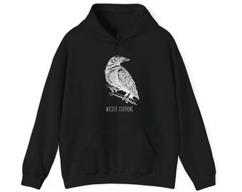 Gothic Raven Hoodie, Scary, Alternative, Edgy, Halloween Gift, Satanic, Creepy, Horror Merch, Dark, Occult, Witchy, Dark Aesthetic