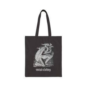 Goblin Tote, Gothic, Canvas Tote, Creepy Halloween Shoulder Bag, Spooky Macabre Handbag, Witchy Reusable Grocery Bag