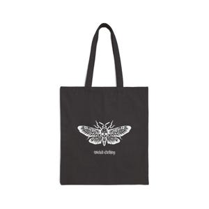 Deaths Head Moth Horror Tote, Gothic, Canvas Tote, Creepy Halloween Shoulder Bag, Spooky Macabre Handbag, Witchy Reusable Grocery Bag