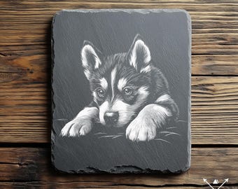 Archivo PNG de cachorro de husky para grabado en pizarra - Lightburn, diseño de grabado, descarga digital para grabado láser