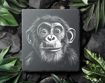 Archivo PNG de mono para grabado - Lightburn, diseño de grabado, descarga digital para grabado láser