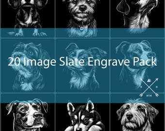 Paquete de 20 diseños de grabado láser para perros / Archivo PNG / Lightburn / Diseño de grabado / Descarga digital para grabado láser / Perro