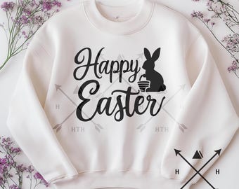 Feliz Pascua SVG / Conejito floral svg / Flores de primavera svg / Diseño de camiseta de Pascua / Grabado láser png / Archivos Cricut y Silhouette