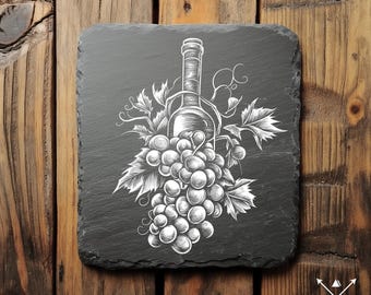 Archivo PNG de botella de vino para grabado en pizarra - Lightburn, diseño de grabado, descarga digital para grabado láser