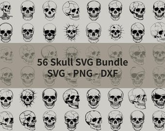 Paquete SVG de calaveras: 56 archivos únicos cortados con láser y Cricut: descarga digital