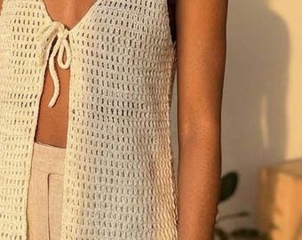 Crochet Mesh Vest Pattern PDF, Summer Beach Cover Up Top Tutorial, Digital Download