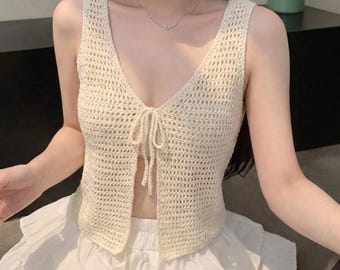 Crochet Mesh Vest Pattern PDF, Crochet Tie Front Vest, Summer Crochet Top Pattern, Mesh Tank Top, Beginner Crochet Pattern