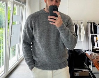 Men's Knit Sweater Pattern PDF, Raglan Pullover Knitting Pattern, Classic Crew Neck Jumper, Top Down Sweater Pattern, Easy Knit PDF
