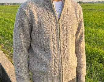 Men's Knit Zip Cardigan Pattern PDF, Cable Knit Cardigan, Zipper Sweater Knitting Pattern, Men's Jacket Pattern, Easy Knit Cardigan