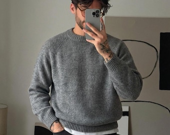 Mens Raglan Sweater Knitting Pattern – Minimalist Knit Jumper (PDF Pattern)