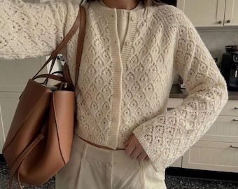 Cardigan Knitting Pattern PDF,  Cardigan Pattern, Romantic Floral Sweater, Cottagecore Cardigan, Women’s Knitwear,