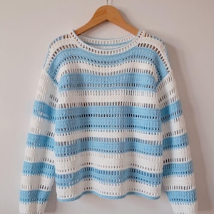 Crochet Striped Sweater Pattern PDF, Relaxed Fit Pullover Tutorial, Digital Download