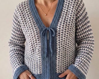 Crochet Tie Front Cardigan Pattern PDF, Easy Crochet Cardigan, Textured Crochet Sweater, Striped Cardigan Pattern, Oversized Cardigan