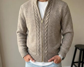 Unisex Cable Knit Cardigan Pattern, Zippered Front (PDF Download) Valentine's Day Gift