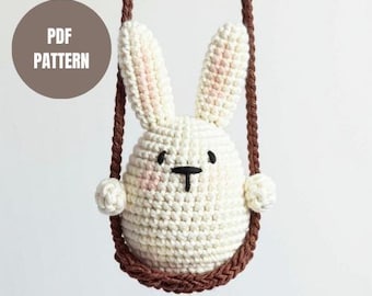 Crochet Bunny Car Hanger Pattern: Amigurumi Rabbit on Swing (PDF)