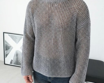 Unisex Crochet Mesh Sweater Pattern, Oversized Net Top, Beginner Friendly PDF Pattern