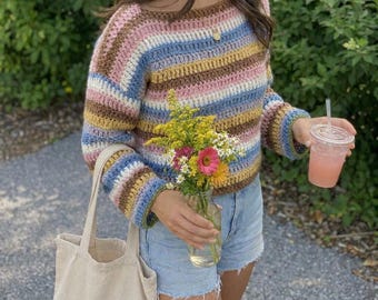 Crochet Scrap Pullover Pattern PDF, Striped Crochet Sweater, Oversized Crochet Jumper, Beginner Crochet Sweater, Scrap Yarn Pattern