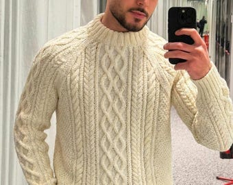 Men's Aran Cable Knit Sweater Pattern – Raglan Jumper (PDF Pattern, S-XXXL)