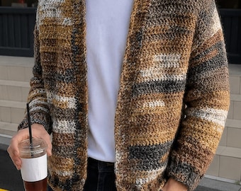 Crochet Cardigan Pattern PDF, Oversized Crochet Cardigan, Easy Crochet Sweater Pattern, Chunky Cardigan, Men's Crochet Jacket