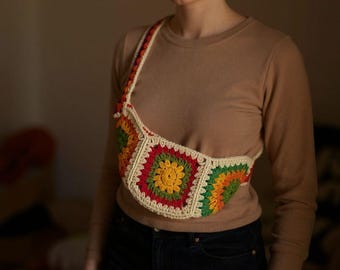 Crochet Granny Square Fanny Bag Pattern: Retro Crossbody Tutorial (PDF Pattern)