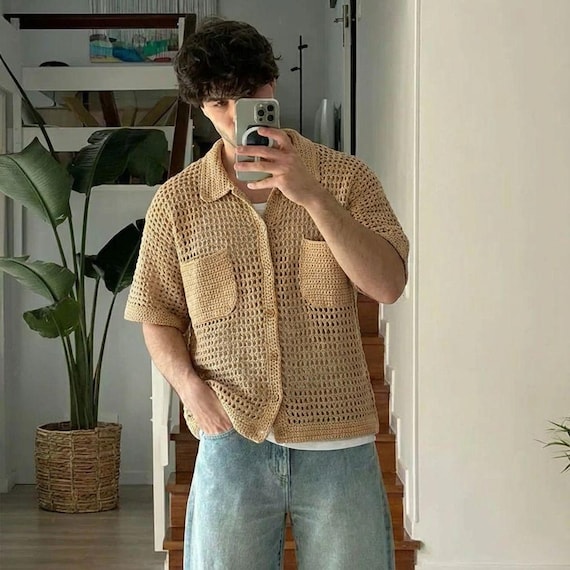 Handmade Cotton Crochet Polo Shirt – Unisex Summer Knit Top Valentine's Day Gift- PDF PATTERN