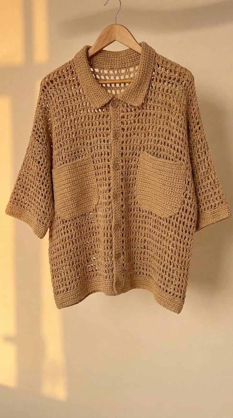 Handmade Cotton Crochet Polo Shirt – Unisex Summer Knit Top Valentine's Day Gift- PDF PATTERN image 3