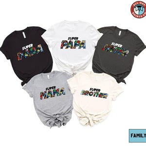 Camiseta Família de Super-heróis, Camiseta de Quadrinhos Super Pai Mamãe Papai Irmã Irmão, Camiseta Combinando com Letras de Heróis