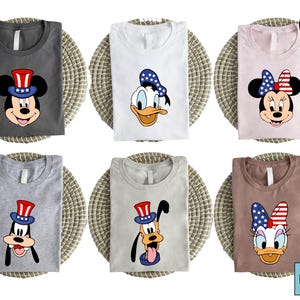 Stars And Stripes 4 juli cartoon gezicht T-shirt, shirt patriottische VS Disney-stijl, Mickey Minnie Donald Goofy Pluto Daisy T-shirt