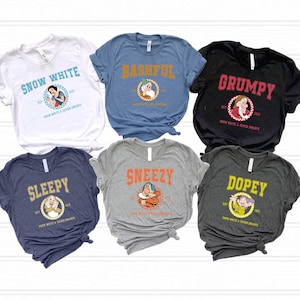 Retro Disney Seven Dwarfs Shirt, Snow White Bashful Grumpy Sleepy Dopey Happy Doc Tee, Disneyland Family Matching Shirt