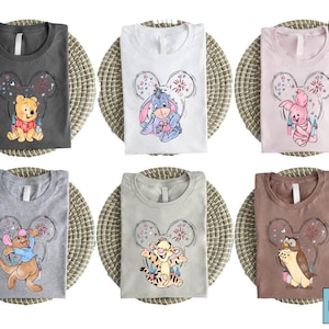 Camiseta de Pooh y sus amigos, camiseta de Winnie Piglet, Roo, Tigger, Ígor, búho, camiseta de personajes de Disney de fuegos artificiales, camiseta familiar de dibujos animados en tonos pastel
