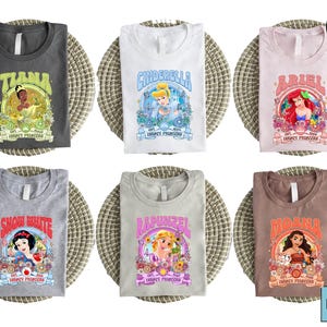 Floral Disney Princess T-Shirt, Vintage Ariel Moana Rapunzel Cinderella Tee, Cute Tiana Snow White Princess Graphic Shirt