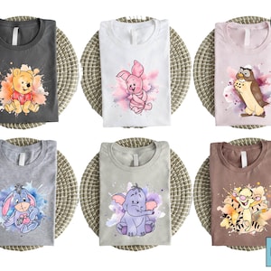 Camiseta de acuarela de oso Pooh, Winnie the Pooh, Piglet, Eeyore, Tigger, Roo, Lumpy Owl Friends, camiseta suave estilo caricatura.