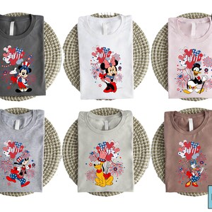 4th of July Fireworks Shirt, Mickey Minnie Donald Daisy Pluto T-Shirt, Patriotic Disney Balloon Tee, Red White Blue Family Matching Shirt