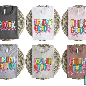 Back To School Grade Shirt, PreK To Fifth Grade Colorful Lightning Tee, First Day Of School Shirt For Students And Teachers