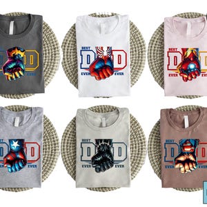 Koszulka Hero Fist Dad, Iron Man Captain America Spiderman Black Panther Hulk Superman Tee, Najlepszy tata na świecie koszulka superbohatera prezent