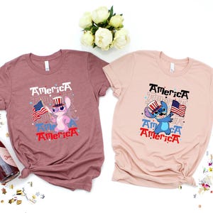 Maglietta 4 luglio America, maglietta con angelo cucito che tiene in mano una bandiera, maglietta patriottica con cartone animato per il Giorno dell'Indipendenza, maglietta rossa, bianca e blu USA