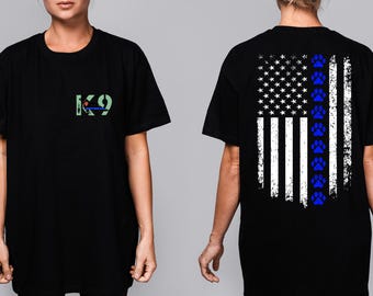 Camiseta personalizada de la Unidad Canina: Insignia de la Patrulla de Carreteras de Texas, diseño frontal y posterior.