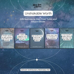 Cartes de vœux d'une valeur inébranlable - 31 affirmations quotidiennes imprimables pour l'estime de soi, la confiance en soi et la pleine conscience | Téléchargement numérique instantané