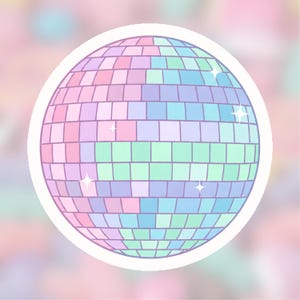 Pastel Disco Ball Sticker, Rainbow Disco Ball Sticker, Laptop Sticker, Water bottle sticker, waterproof