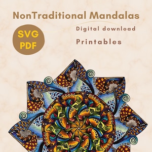 25 NonTraditional Mandalas: Printable Stress Relief Mandala Adult Coloring Pages SVG Hand-Drawn Full-Page Mandala Coloring Sheets PDF