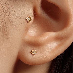 Puce d'oreille labret étoile en titane 18 g/16 g • Boucle d'oreille tragus • Hélice • Cartilage • Filetage interne • Boucle d'oreille à dos plat • Cadeau pour elle