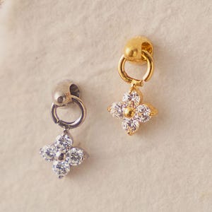 18G/16G Titanium Vertical Helix Earring • Dangle Stud Earring • Tragus Earring • Cartilage • Internally threaded • Flat Back Earring