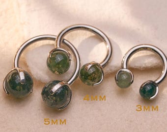 18G 16G Titanium Moss Agate Natural Stone Horseshoe • Septum Ring •  Daith Earring • Helix Earring • Nose Ring • Gift for Her